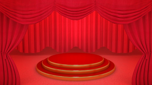 Premium Photo | Red and gold stage on red theatre curtain background ...