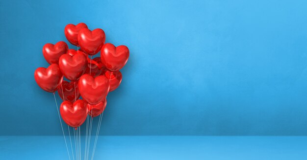 Premium Photo Red Heart Shape Balloons Bunch On A Blue Wall