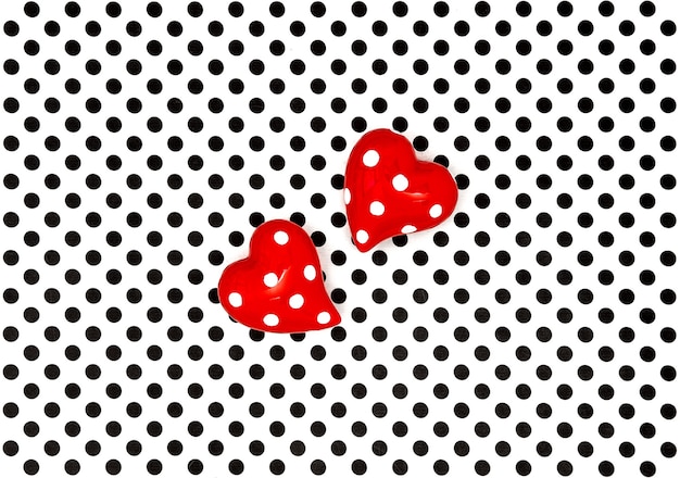 Premium Photo Red Hearts On Black White Polka Dot Background