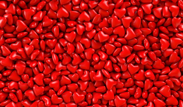 Red hearts in a box. background texture of hearts. 3d rendering illustration. valentine's day. Premium Photo