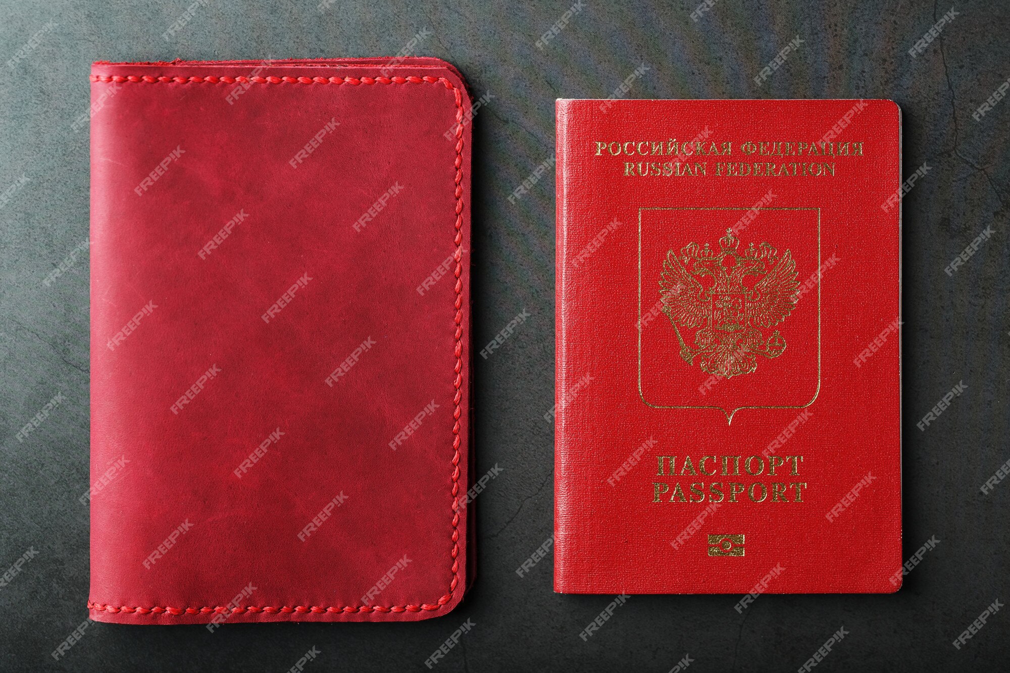 Premium Photo | Red passport cover made of genuine leather handmade.