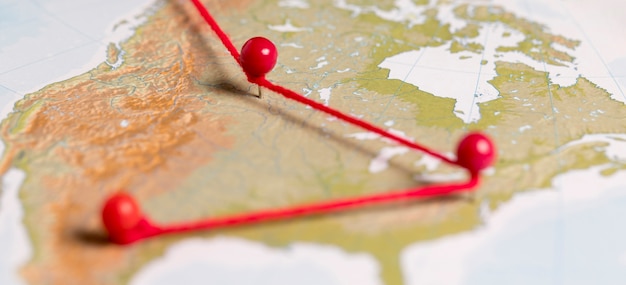 Free Photo | Red Pins On Vintage Map