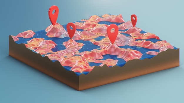 3d Topographic Map With Targets - Map