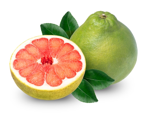 Premium Photo Red Pomelo Citrus Fruit On White Whole Pomelo With Slice Isolated With Clipping Path