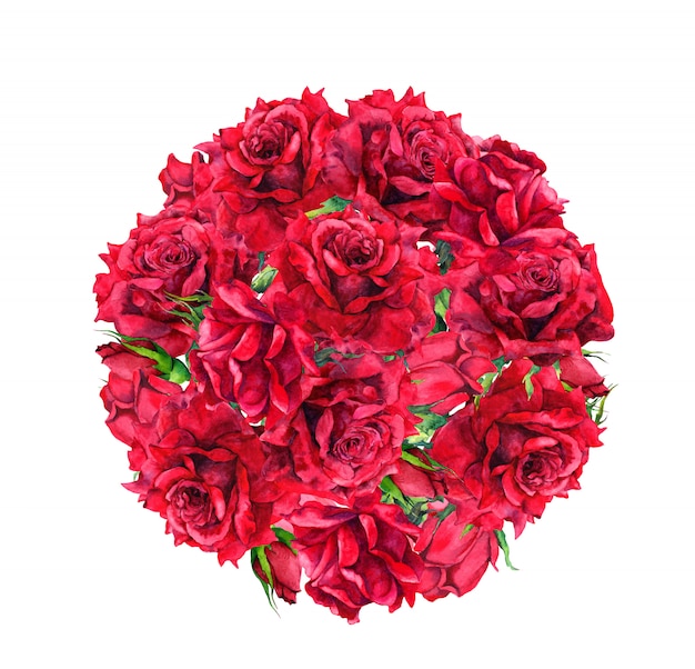 Premium Photo | Red rose flowers - circle composition. watercolor bouquet