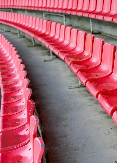 Premium Photo Red Stadium Seats After Rain Soccer Football Or Baseball Stadium Tribune Without Fans