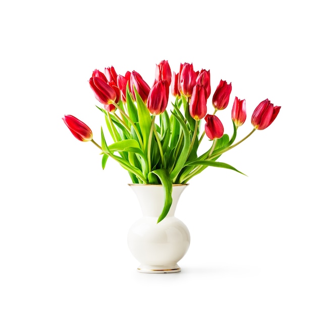 Premium Photo | Red tulip flowers in a vintage porcelain vase single ...