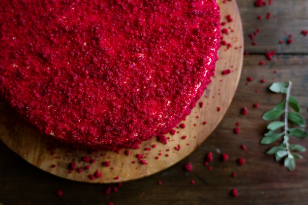 レッドベルベットケーキの食べ物レシピアイデア プレミアム写真