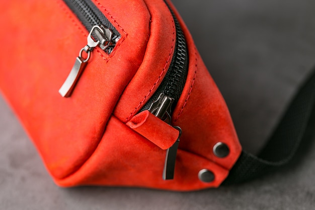 red leather waist bag