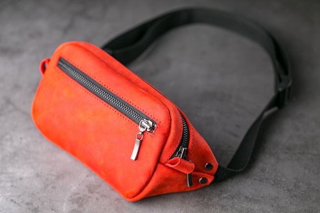 red leather waist bag