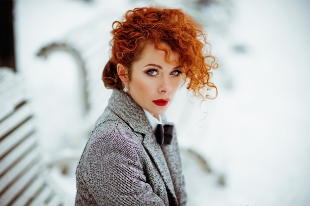 Redhead Woman With Curly Hair Photo Premium Download