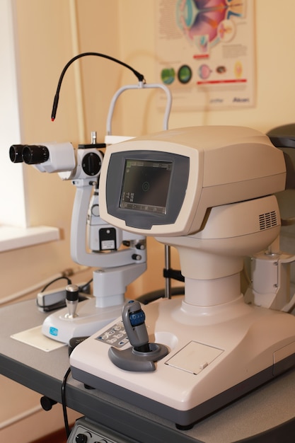 Premium Photo | Refractometer eye test machine in ophthalmology in clinic.