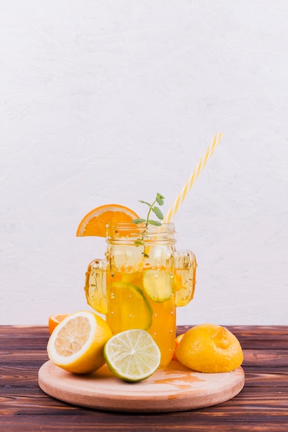 Refreshing lemonade in retro jar Free Photo