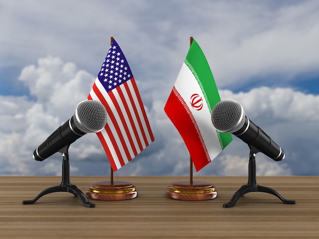 Relationship between america and iran on white Premium Photo