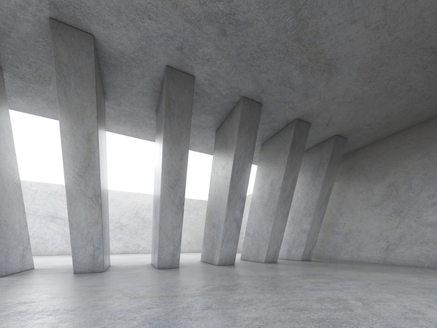  Render of empty concrete room with shadow on the wall.