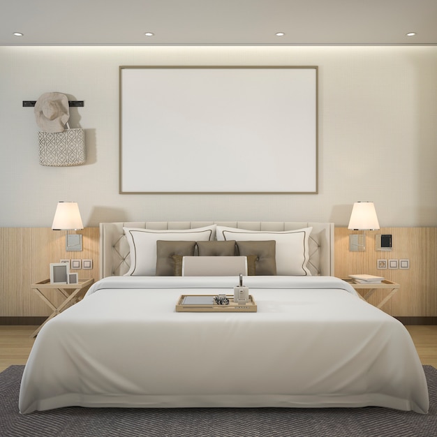 Rendering Luxury Modern Bedroom Suite In Hotel Photo