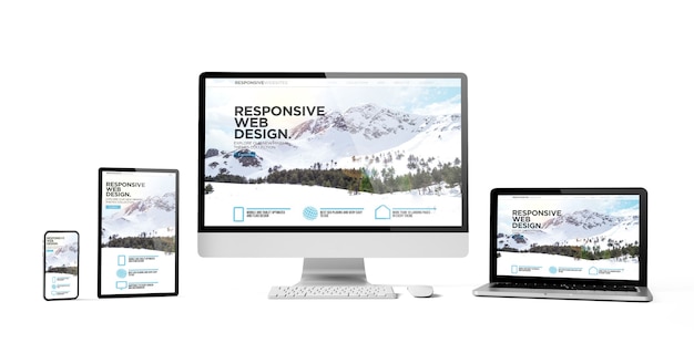  Responsive devices responsive web design mountain isolated mockup 3d rendering Premium Photo