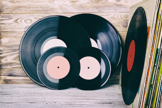 Premium Photo | Retro styled image of a collection of old vinyl record ...