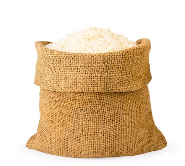 Premium Photo | Rice in a bag on a white background