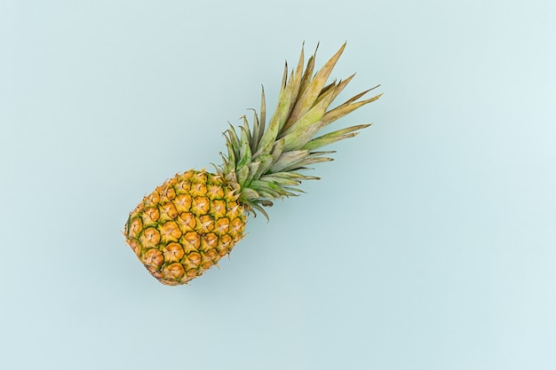 Ripe pineapple on blue background in minimalism style Premium Photo