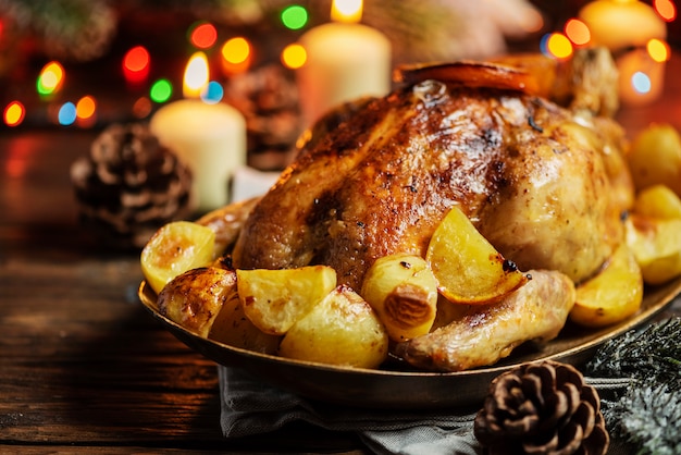 Roasted Turkey With Potatoes | Premium Photo