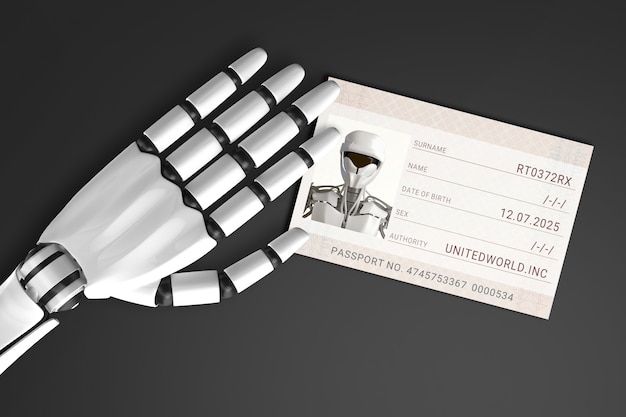 The robot arm feed passport Premium Photo