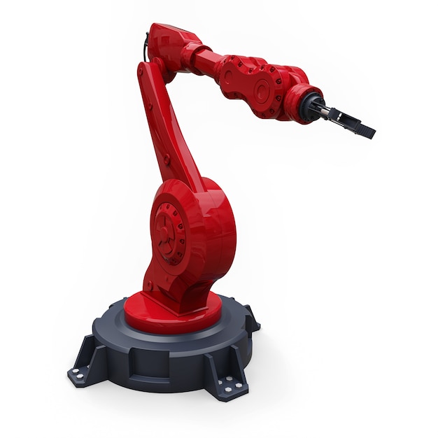 Premium Photo Robotic Red Arm For Any Work In A Factory Or Production Mechatronic Equipment For Complex Tasks 3d Illustration