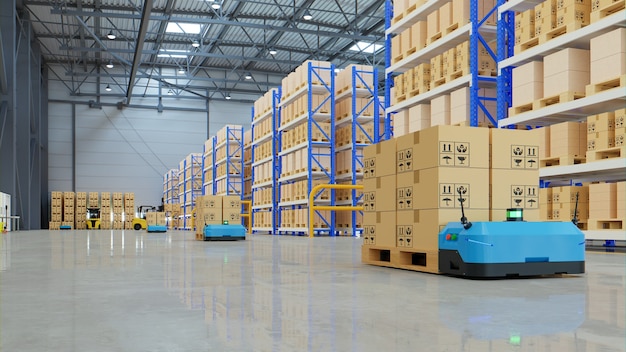 Robots efficiently sorting hundreds of parcels per hour. 3d rendering Free Photo