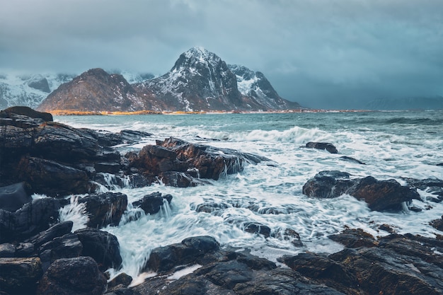 Premium Photo | Rocky coast of fjord in norway