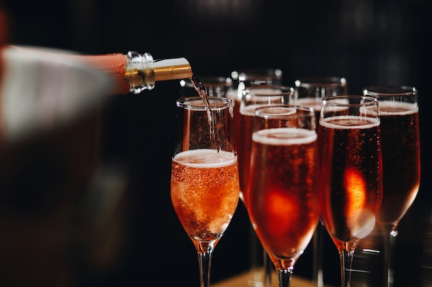 Premium Photo | Rose champagne - sparkling wine in glasses; catering at ...