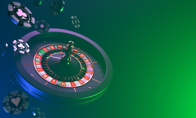 Roulette casino on a dark dynamic falling of casino chips and roulette on a dark casino Premium Photo