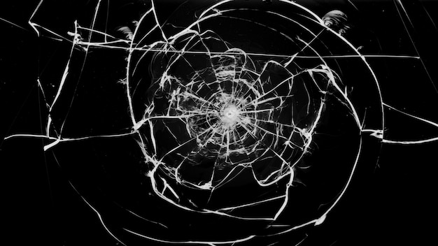 Premium Photo | Round cracks in glass on black background. the hole in ...