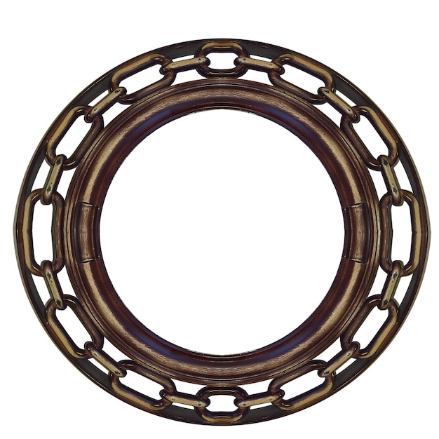 Premium Photo | Round wooden frame. with a chain. isolated on white ...