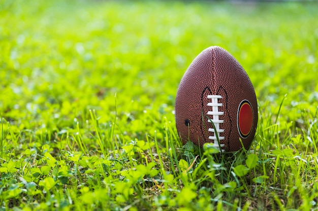 Premium Photo | Rugby ball on green grass