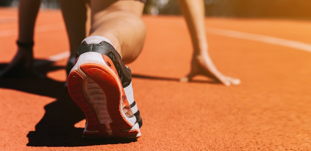 Runners Feet In A Athletic Running Track Premium Photo