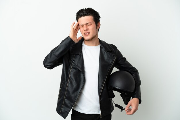 Premium Photo | Russian man with a motorcycle helmet isolated on white