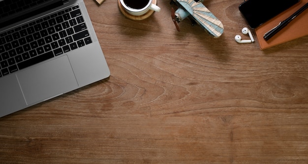 Premium Photo Rustic Home Office With Office Supplies And A Cup Of Coffee