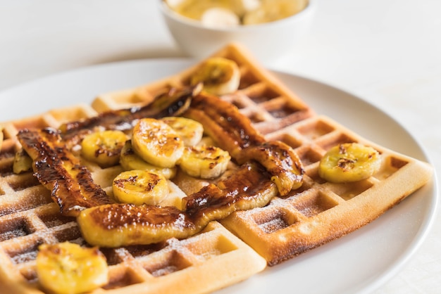 Rustic sweet banana waffle Premium Photo