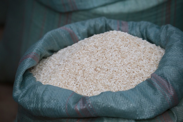 Premium Photo | Sack of rice in morning market luang prabang laos.