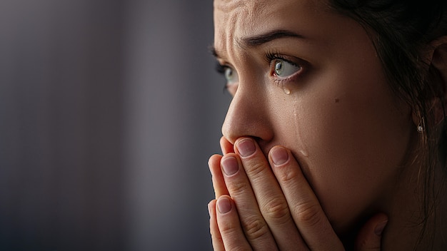 Premium Photo | Sad unhappy grieving crying woman with tears eyes