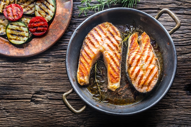 Premium Photo | Salmon. grilled fish salmon. grilled salmon steak in ...