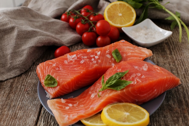 Salmon slices, healthy food Free Photo