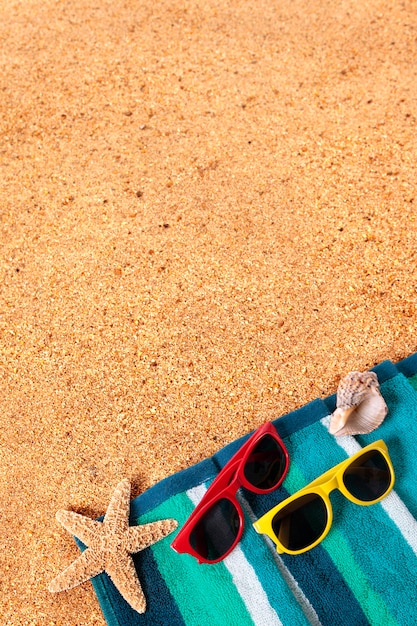 Premium Photo | Sandy beach background border of striped beach towel