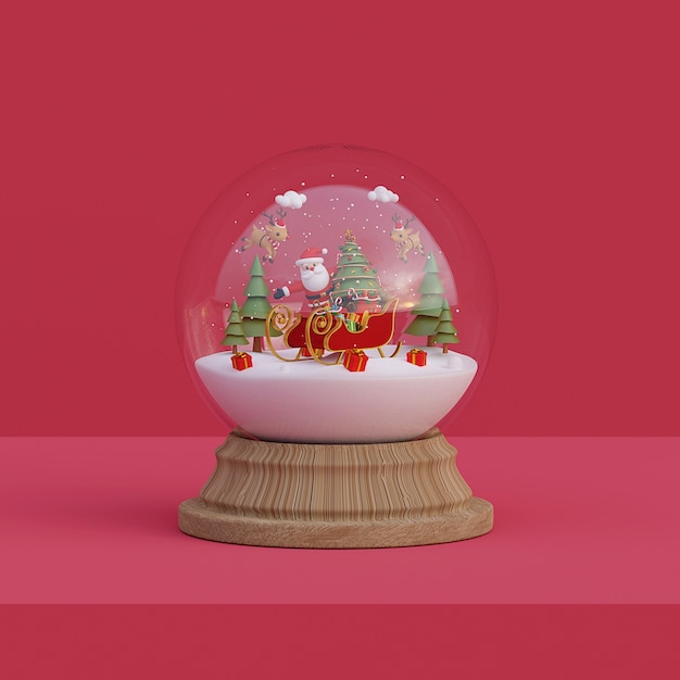 Premium Photo | Santa claus with sleigh and reindeer in a snow globe