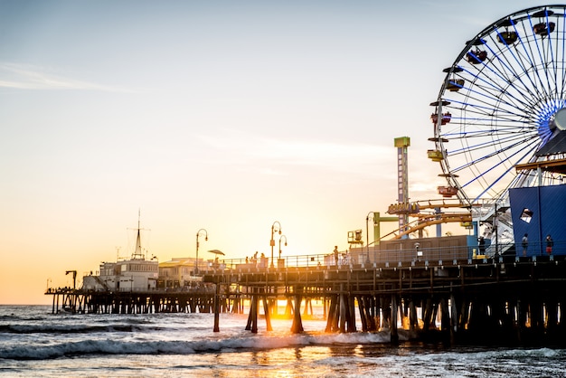 Premium Photo | Santa monica pier at sunset