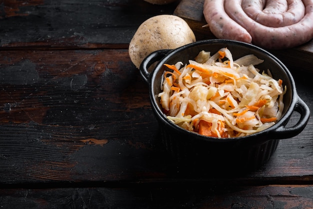 Premium Photo Sauerkraut Preserving Set On Old Dark Wooden Table