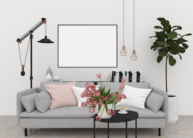 Scandinavian Interior Living Room With Pink Decor Photo