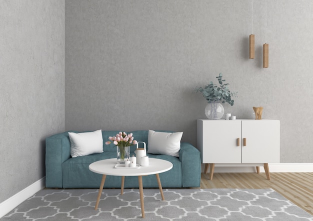 Download Scandinavian living room with blank wall, artwork background, interior mockup Photo | Premium ...