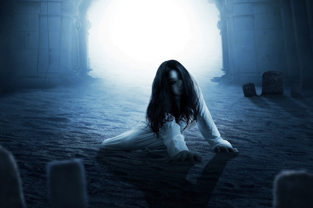 Premium Photo | Scary ghost woman crawling . halloween concept
