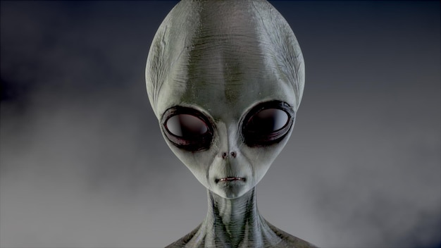 Premium Photo | Scary gray alien walks and looks blinking on a dark ...